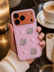 iPhone 17 PRO uyumlu - Kuğu Desenli Taşlı, incili ve Simli Gösterişli Telefon Kılıfı