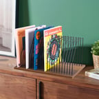 Endüstriyel Metal Plak Standı, 50x32x26cm MDF Tabanlı 50 LP Kapasiteli Siyah Tel Plak Rafı Masaüstü Organizer