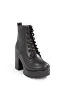 Siyah Mat Kalın Platform Topuklu Kadın Bot