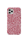 Iphone 11 Pro Max Bordo Renkli Silikon Telefon Kilifi - Sweet Doodle White