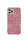 Iphone 12 Pro Max Bordo Renkli Silikon Telefon Kilifi - Sweet Doodle White