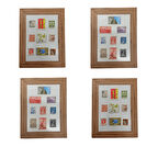 Dekoratif Çerçeveli Nostaljik Pul Koleksiyonu (4 Adet Tablo)