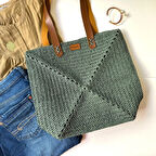 Yeşil Puzzle Naturel Rafya Kadın Kol Çantası