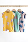 Next Baby % 100 Pamuklu Sarı Yıldız Desenli Romper 3’lü Set