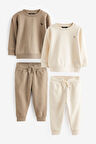 Next Baby Pamuklu Krem Kahve Sweatshirt Jogger Alt Üst Takım