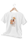 Romantik Kız ve Gülleri İllüstrasyon Baskılı Hediyelik Beyaz Kadın T-Shirt
