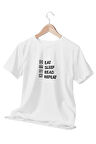 Eat Sleep Read Repeat Baskılı Eğlenceli Hediyelik Beyaz Unisex T-Shirt