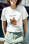 Nolmuş? Meraklı Kedi  Baskılı Eğlenceli Hediyelik Beyaz Kadın T-Shirt