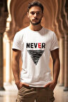 NEVER Temalı Beyaz T-Shirt