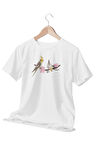Dallarda Cıvıl Cıvıl Kuş Baskılı Beyaz T-shirt