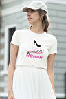 Power Woman Baskılı Feminen Beyaz Kadın T-Shirt