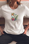 Margarita Kokteyl Ve Tropikal Çiçek Baskılıyaz Temalı Unisex Regular Fit Pamuklu Beyaz Tişört