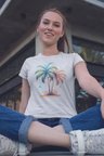 Tropikal Palmiyeler Baskılıyaz Temalı Unisex Regular Fit Pamuklu Beyaz Tişört