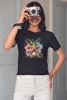Deniz Yıldızı Baskılıyaz Temalı Unisex Regular Fit Pamuklu Siyah Tişört