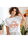 Summer Love Baskılı Yaz Temalı Unisex Regular Fit Pamuklu Beyaz Tişört
