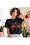 Summer Love Baskılı Yaz Temalı Unisex Regular Fit Pamuklu Siyah Tişört