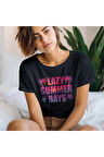 Lazy Summer Days Baskılı Yaz Temalı Unisex Regular Fit Pamuklu Siyah Tişört