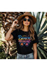Beach Please Baskılı Yaz Temalı Unisex Regular Fit Pamuklu Siyah Tişört