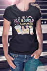 All Booked For Summer Baskılı Yaz Temalı Unisex Regular Fit Pamuklu Siyah Tişört