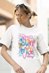 Coquette Summer Vibes Baskılı Yaz Temalı Unisex Regular Fit Pamuklu Beyaz Tişört