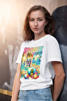 Summer Vibes Plaj Baskılı Yaz Temalı Unisex Regular Fit Pamuklu Beyaz Tişört