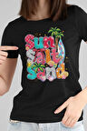 Summer Salt Sand Baskılı Yaz Temalı Unisex Regular Fit Pamuklu Siyah Tişört