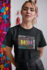 Amazing Mom Baskılı Anneler Günü Hediyelik Siyah %100 Pamuklu T Shirt