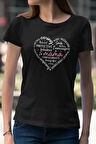 Mama Şekilli Yazılı Kalp Baskılı Anneler Günü Hediyelik Siyah %100 Pamuklu T Shirt
