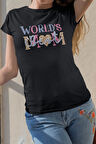 World's Best Mom Baskılı Anneler Günü Hediyelik Siyah %100 Pamuklu T Shirt