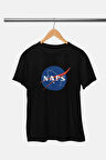 Naps Eğlenceli Uzay Nasa Baskılı Siyah T Shirt