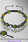 Sertifikalı AAA+ Elmas Kesim Terahertz - Yeşil Akik Taşı Bileklik - Ayarlamalı