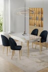 Rada Serisi 80x132 Açılabilir Lak Panel Beyaz Mermer Desen Masa 4 Antrasit Sandalye Gold Detay