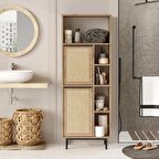 Robin Home Lidya Banyo Dolabı Çok Amaçlı Dolap 2 Kapaklı Metal Ayaklı Uv Baskı Sepet-Jüt 