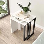 Robin Home Lidya 2'Li Zigon Sehpa Yan Sehpa Metal Ayaklı Beyaz 