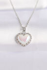 316L Çelik Zincir Gümüş Renk Beyaz Taşlı Bombeli Kalp Kolye