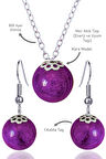 Sertifikalı Küre Model Mor Akik Taşı Kolye ve Küpe Seti - Gümüş Aparatlı
