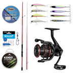 YekOutdoor Profesyonel LRF Seti Okuma Red Spin 7'0'' 2.12 cm 1-12 gr 2 Parça&Okuma Ceymar HD CHD-2500A Matt Black 7+1BB Olta Makinesi