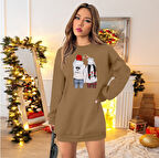 Reka Moda Kadın Uzun Kollu Bisiklet Yaka Desenli Viskon Iki Iplik Elbise