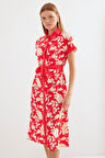 Reka Moda 2455 Desenli Gömlek Elbise - Kırmızı