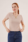 Reka Moda Kısa Kollu Yaka Detaylı Kaşkorse Taş Bluz