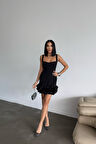 Reka Moda ASKILI KISA DAR ELBİSE ETEKUCU TASARIM KATLI - Siyah