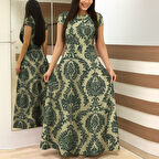 Reka Moda Kadın Kısa Kollu Bisiklet Yaka Puantiyeli Maksi örme Krep Elbise