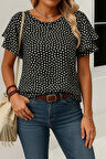 Reka Moda Kadın Kısa Kollu Kolları Volanlı Baskılı Süprem Bluz