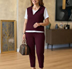 Reka Moda Kadın Kısa Kollu V Yakalı Kapşonlu Viskon Iki Iplik Bluz Ve Pantolon Takım