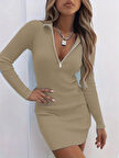 Reka Moda Kadın Uzun Kollu önden Fermuarlı Mini Kaşkorse Elbise