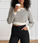 Reka Moda Kadın Uzun Kollu Balıkçı Yaka Crop Triko Bluz