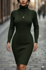 Reka Moda Kadın Uzun Kollu Balıkçı Yaka Kısa Triko Elbise