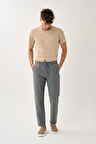 Regular Fit Beli Lastikli Keten Pantolon