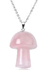 Sertifikalı Mantar Model Pembe Kuvars Taşı Kolye (Gümüş Aparatlı)