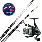 YekOutdoor Surf Kamışı Olta Takımı Okuma Wave Power Tele Surf 3.90 cm 100-200 gr 5 Parça Surf Kamışı- Okuma Revenger RV-55 FD Olta Makinesi